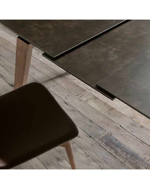 Table de salle à manger rectangulaire à rallonge avec plateau noir/noyer - 180x90x75 cm