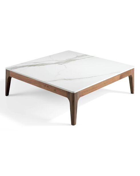 Vierkante salontafel met wit/notenhouten blad - 100x100x30 cm