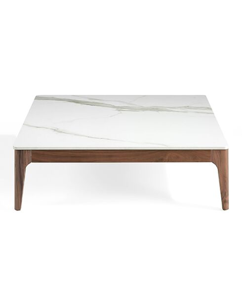 Table basse carrée avec plateau blanc/noyer - 100x100x30 cm