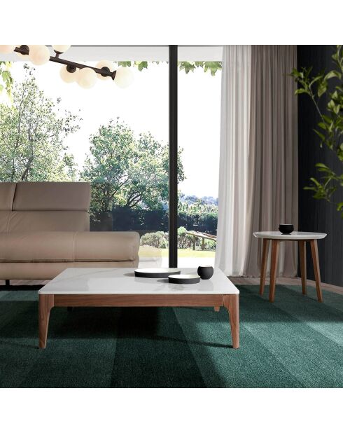 Vierkante salontafel met wit/notenhouten blad - 100x100x30 cm