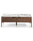 Table basse avec structure et tiroirs avec poignées noyer/blanc/gris  - 120x60x40 cm