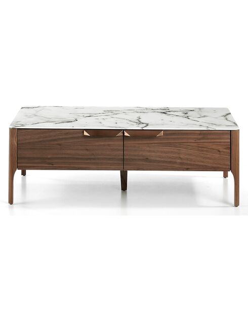 Table basse avec structure et tiroirs avec poignées noyer/blanc/gris  - 120x60x40 cm