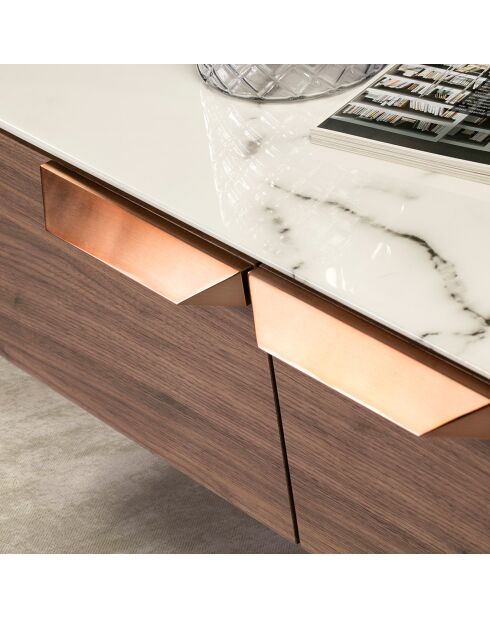 Table basse avec structure et tiroirs avec poignées noyer/blanc/gris  - 120x60x40 cm
