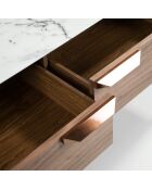 Table basse avec structure et tiroirs avec poignées noyer/blanc/gris  - 120x60x40 cm