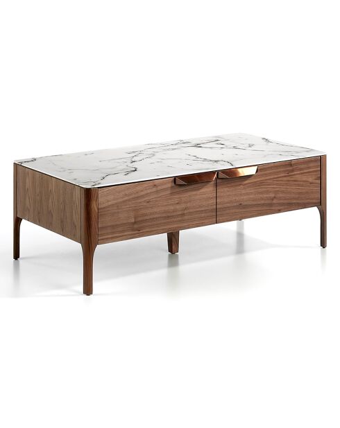 Table basse avec structure et tiroirs avec poignées noyer/blanc/gris  - 120x60x40 cm