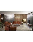 Fauteuil en Cuir cognac/noyer  - 102x96x86 cm