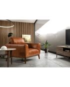 Fauteuil en Cuir cognac/noyer  - 102x96x86 cm