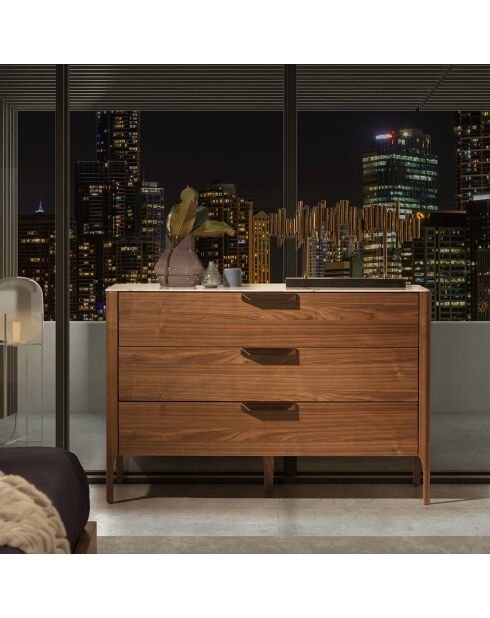 Commode avec tiroirs avec poignées noyer/blanc/gris - 120x45x80 cm