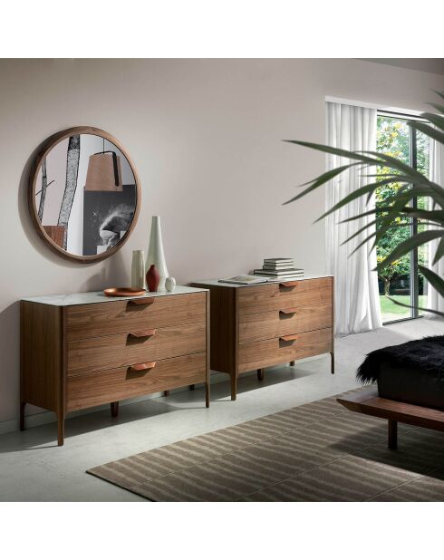 Commode avec tiroirs avec poignées noyer/blanc/gris - 120x45x80 cm