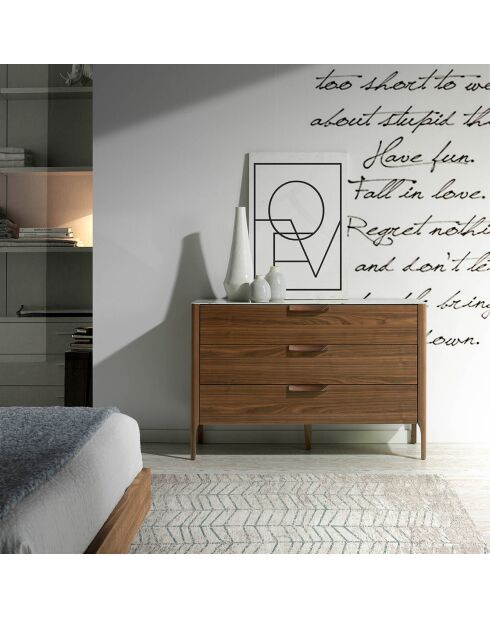 Commode avec tiroirs avec poignées noyer/blanc/gris - 120x45x80 cm