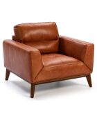 Fauteuil en Cuir cognac/noyer  - 102x96x86 cm