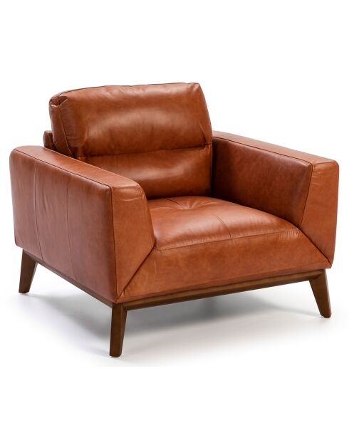 Fauteuil en Cuir cognac/noyer  - 102x96x86 cm