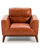 Fauteuil en Cuir cognac/noyer  - 102x96x86 cm