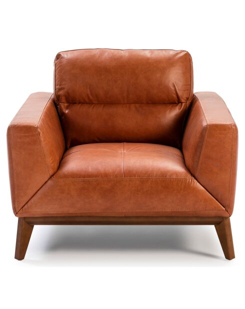 Fauteuil en Cuir cognac/noyer  - 102x96x86 cm
