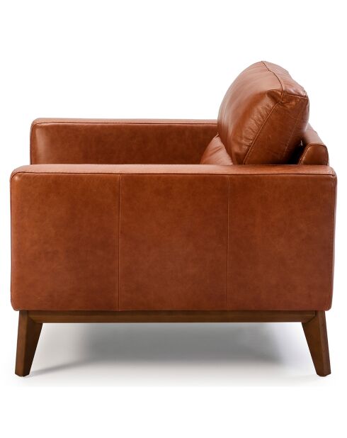 Fauteuil en Cuir cognac/noyer  - 102x96x86 cm