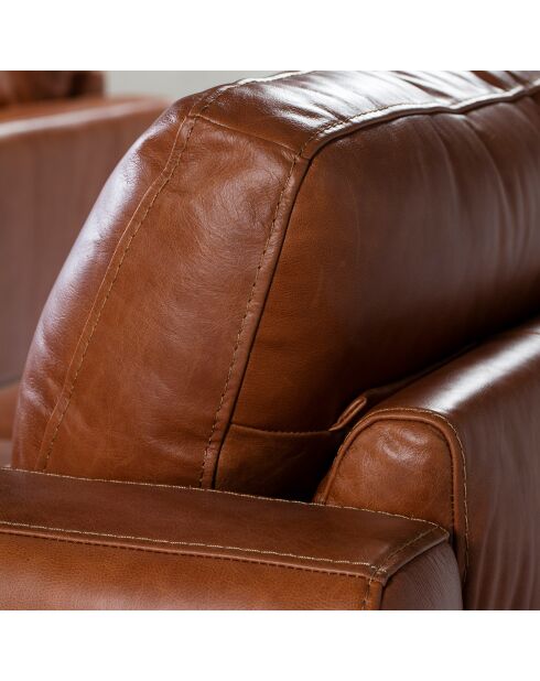 Fauteuil en Cuir cognac/noyer  - 102x96x86 cm
