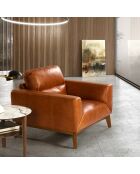 Fauteuil en Cuir cognac/noyer  - 102x96x86 cm