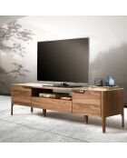 Meuble TV avec portes avec poignées noyer/blanc/gris - 180x45x50 cm