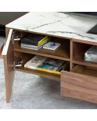 Meuble TV avec portes avec poignées noyer/blanc/gris - 180x45x50 cm