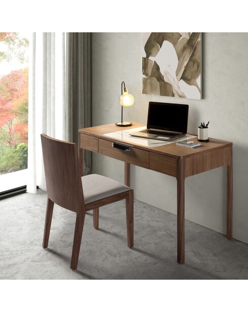 Toeletta con cassetto con maniglia in noce/bianco/grigio - 120x55x76 cm