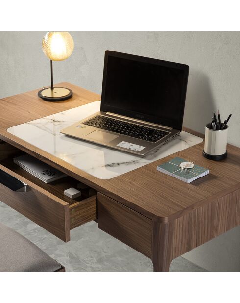 Toeletta con cassetto con maniglia in noce/bianco/grigio - 120x55x76 cm