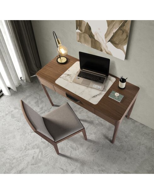 Coiffeuse avec tiroir avec poignée noyer/blanc/gris - 120x55x76 cm