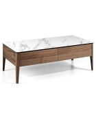 Table basse avec tiroirs. noyer/blanc/gris  - 120x60x40 cm