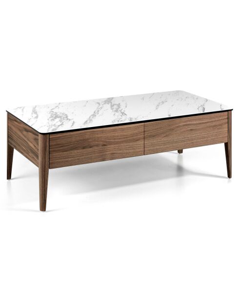 Table basse avec tiroirs. noyer/blanc/gris  - 120x60x40 cm