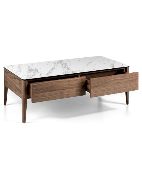 Table basse avec tiroirs. noyer/blanc/gris  - 120x60x40 cm