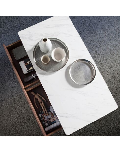 Table basse avec tiroirs. noyer/blanc/gris  - 120x60x40 cm