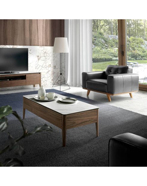 Salontafel met laden. walnoot/wit/grijs - 120x60x40 cm