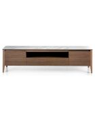 Meuble TV abec portes tiroirs et plateau noyer/blanc/gris - 200x45x51 cm