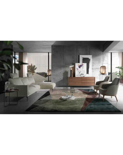 Meuble TV abec portes tiroirs et plateau noyer/blanc/gris - 200x45x51 cm