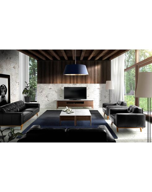 Meuble TV abec portes tiroirs et plateau noyer/blanc/gris - 200x45x51 cm