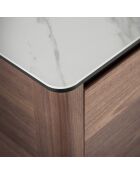 Meuble TV abec portes tiroirs et plateau noyer/blanc/gris - 200x45x51 cm