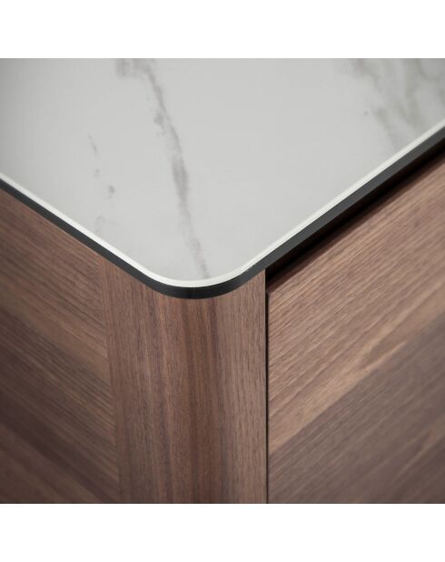 Meuble TV abec portes tiroirs et plateau noyer/blanc/gris - 200x45x51 cm