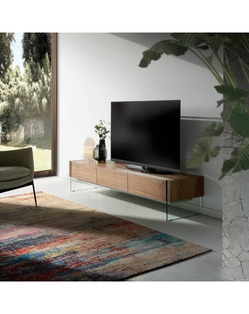 Meuble TV avec tiroirs noyer/transparent - 188x45x39 cm
