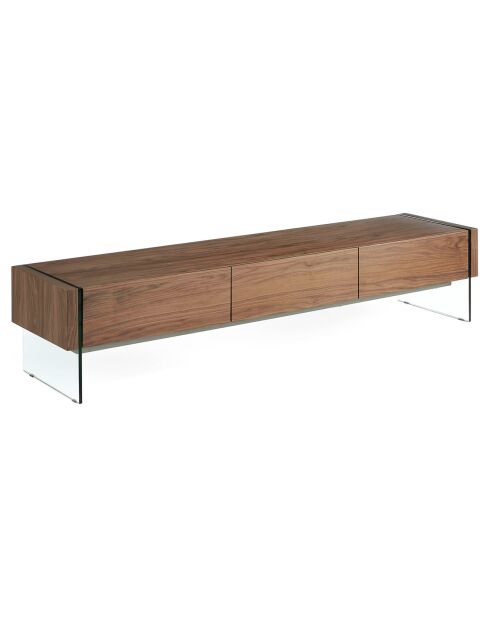 Meuble TV avec tiroirs noyer/transparent - 188x45x39 cm