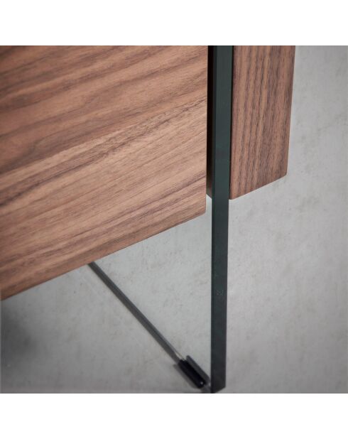 Table de nuit en bois plaqué noyer avec tiroir noyer/transparent  - 58x39x43 cm