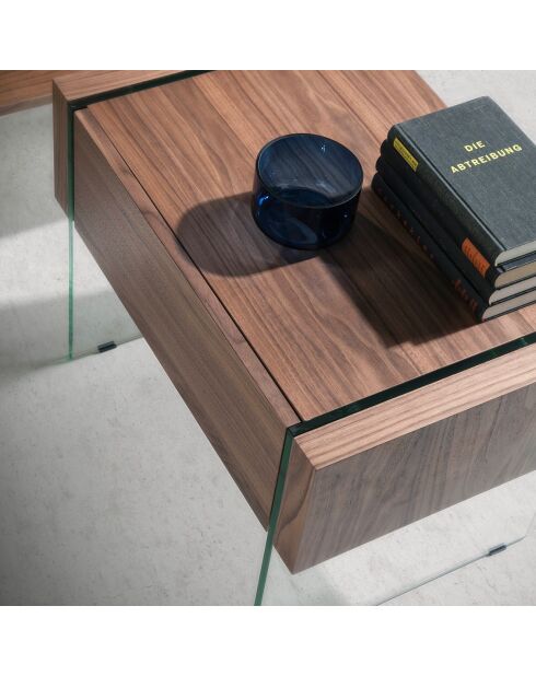 Comodino in legno impiallacciato di noce con cassetto in noce/trasparente - 58x39x43 cm