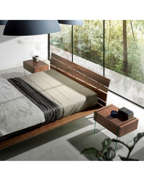 Comodino in legno impiallacciato di noce con cassetto in noce/trasparente - 58x39x43 cm