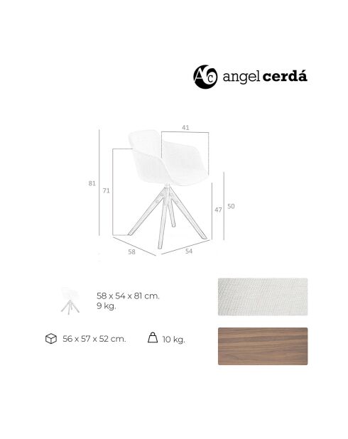 Wit/bruine draaibare eettafelstoel - 58x54x81 cm