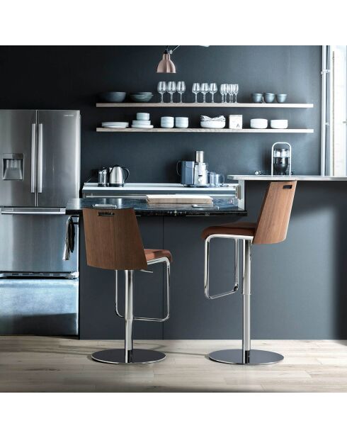 Tabouret réglable en hauteur brun/noyer/argenté - 48x40x84 cm