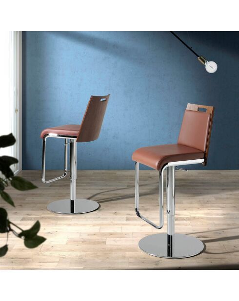 Tabouret réglable en hauteur brun/noyer/argenté - 48x40x84 cm