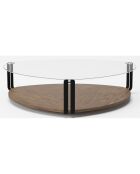 Table basse avec plateau triangulaire transparent/noir/noyer - 135x135x32 cm