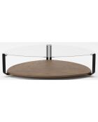 Table basse avec plateau triangulaire transparent/noir/noyer - 135x135x32 cm