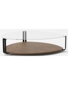 Table basse avec plateau triangulaire transparent/noir/noyer - 135x135x32 cm
