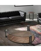 Table basse avec plateau triangulaire transparent/noir/noyer - 135x135x32 cm