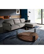 Table basse avec plateau triangulaire transparent/noir/noyer - 135x135x32 cm