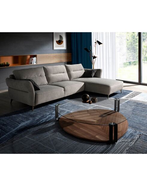 Couchtisch mit dreieckiger transparenter/schwarz/nussbaumfarbener Platte - 135x135x32 cm